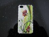 Diamond decorative flower leather case for iphone 4G/4S rhinestone case for iphone4