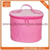Double zipper pink high-capacity canvas cosmetic case with handle