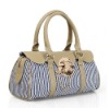 Elagant Naval stripe Canvas Genuine Leather Handbag