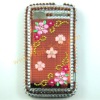 Elegant Brown Flower Bling Rhinestone Protect Cover For HTC G14 Sensation 4G Z710e