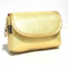 Elegant PU leather golden cosmetic bag with shoulder