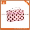 Exquisite pink nylon double zipper travel cosmetic case with handle