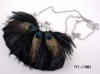 FEATHER DECORATED BLACK SATIN PARTY BAG