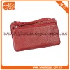 Fancy leather red double zipper closure coin bag