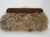 Fashion Autumn & Winer Brown-Yellow with White Hairy Evening/Shoulder Bag