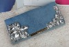 Fashion Beaded Horse Hair Leather Wallet with Clear Crystal Flower