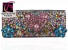 Fashion Beaded Pink Heart Wallet with Facet Blue Crystal Flower