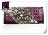 Fashion Beaded Purple Crocodile Wallet with Facet Clear Crystal Flower