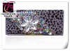 Fashion Beaded Vilot Leopard Skin Fur Wallet with Facet Clear Crystal Flower