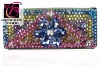 Fashion Beaded Wallet with Facet Dark Blue Crystal Flower