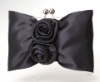 Fashion Evening Bag White Satin Rose Design Handbag Party