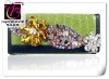 Fashion Facet Citrin Crystal Flower and Beaded Green Crocodile  Leather Wallet