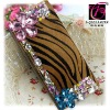 Fashion Facet Pink Crystal Flower Bead Trimed Zebra Pattern Leather Wallet