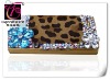 Fashion Leopard Skin Fur Wallet Trimed with Beads and Blue Crystal Flower