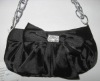 Fashion black satin clutch bag with bow tie charms