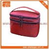 Fashion cute double zipper closure red high-capacity satin makeup bag with compartments