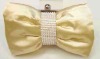 Fashion ivory satin evening bag with pearl belt tie