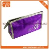 Fashion lady large rectangular satin zipper purple cosmetic bag