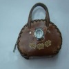Fashion leather mini handbag coin purse with watch and zipper keychain