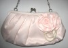 Fashion peach satin handbag with fabric corsage