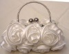 Fashion rosary satin fabric handbag with metal handles