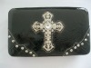 Fashion women's wallet with rhinestone cross