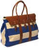 Fashionable leather and canvas bag