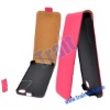 Flip Genuine Leather Case Cover for iPhone 4 with Magnet Snap Design(Hot Pink)