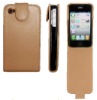 Flip PU Leather Case for iPhone 4 in Brown color