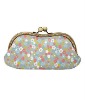 Floral print squeeze evening purse with gold metal frame for closure