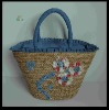 Flower Decoration Embroider Seagrass Straw Shopping Handbag