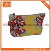 Flower pattern cute canvas yellow toiletry cosmetic bag with zipper