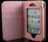 For iPhone 4 4G 4S Wallet Croco Skin with Card Holder Leather Case