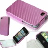 For iPhone 4 4S Carbon Fiber Flip Leather Case