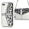 For iPhone 4 4S Luxurious Leopard Jewel Electroplating Hard Stand Case with Chain Handle