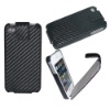 For iPhone 4 Flip Carbon Fiber Leather skin
