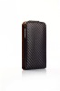 For iPhone 4G Flip Carbon fiber leather case
