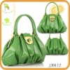Fresh green leather tote bag in dumpling shape with gold-tone hardware