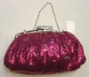 Fuschia glittler sequence evneing bag with chain