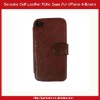 Genuine Calf Leather Folio Case For iPhone 4-Brown