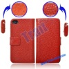 Genuine Leather Lichee Pattern Flip Magnet Closure Case Cover for iPhone 4