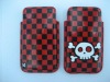 Genuine Leather Slip case in glossy red and black checker background with white silk screen printing skull pattern