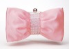 Girl Pink Rhinestone Bow Tie Silk Women Evening Bag