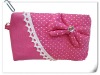 Girls bow-tie two zipper Coin Purse/dots cotton pouch bags