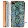 Golden Chromed Sides Snakeskin Hard Protective Case Shell for iPhone 4 with Crystal Packaging(Green)