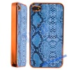 Golden Chromed Sides Snakeskin Pattern Hard Case Shell for iPhone 4 with Crystal Packaging(Blue)