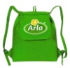 Green drawstring backpack with self fabric string for promtion