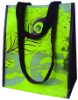 Green eco-friendly reusable folding laminated pp woven tote shopping bag