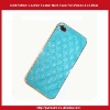 Grid Pattern Leather Coated Hard Case For iPhone 4 4S-Blue