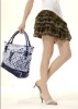 Grid printed PVC white basic blue printed ladies tote bag